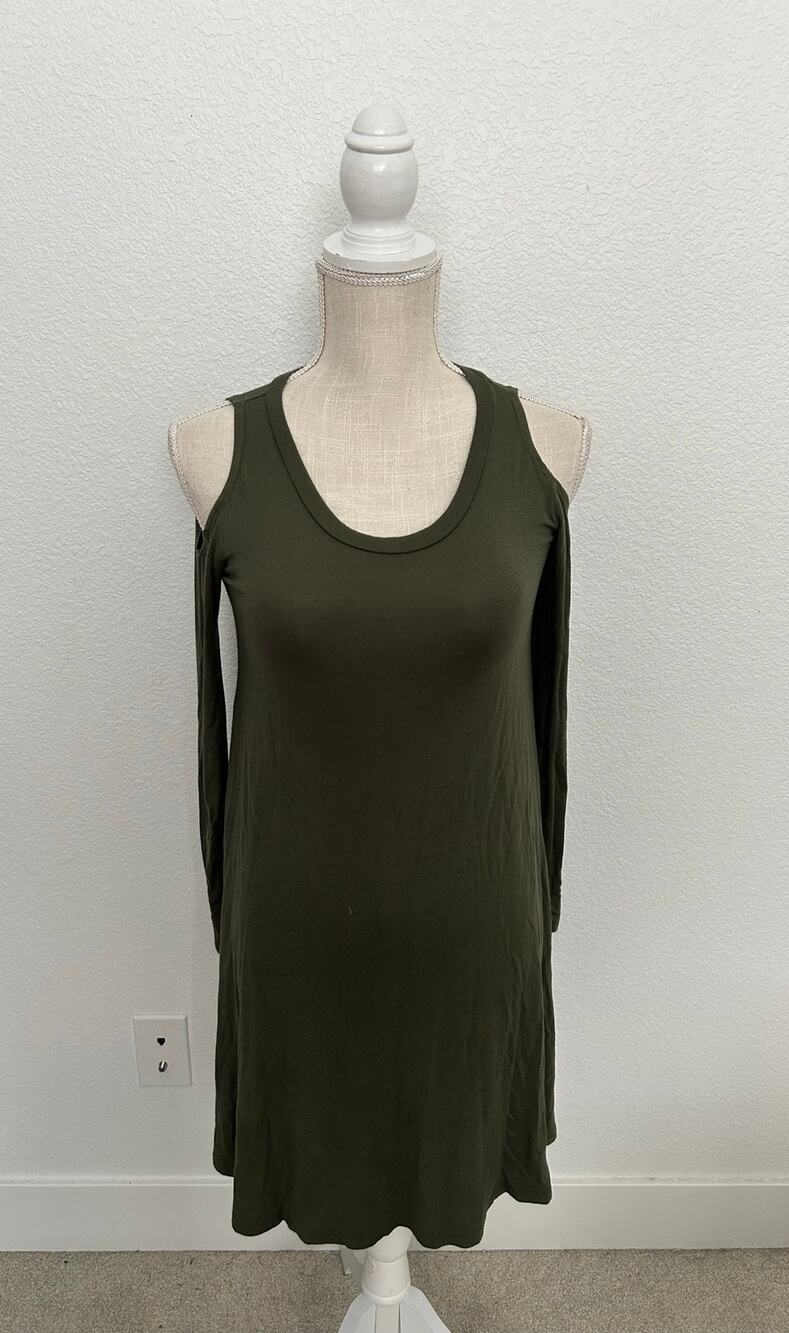 The Vanity Room Olive Green Cold Shoulder Trapeze Mini Dress - XS